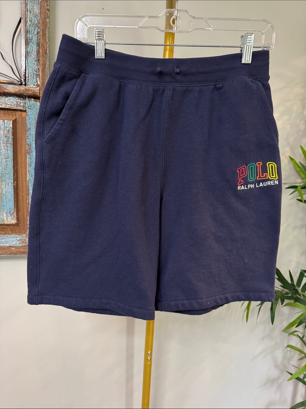 Polo by Ralph Lauren Navy Sweat Shorts with Multicolor Logo EUC XL